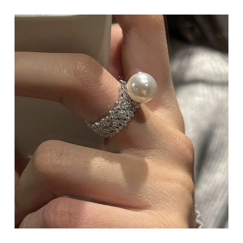 CLASSIC Rhodium Plating 925 Silver Artificial mother of pearl Pearls Rings