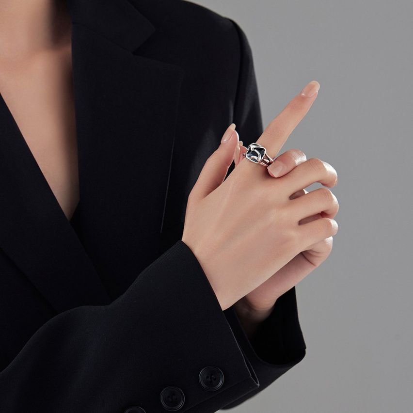 BOHEMIAN Rhodium Plating 925 Silver Zircon Geometric Rings