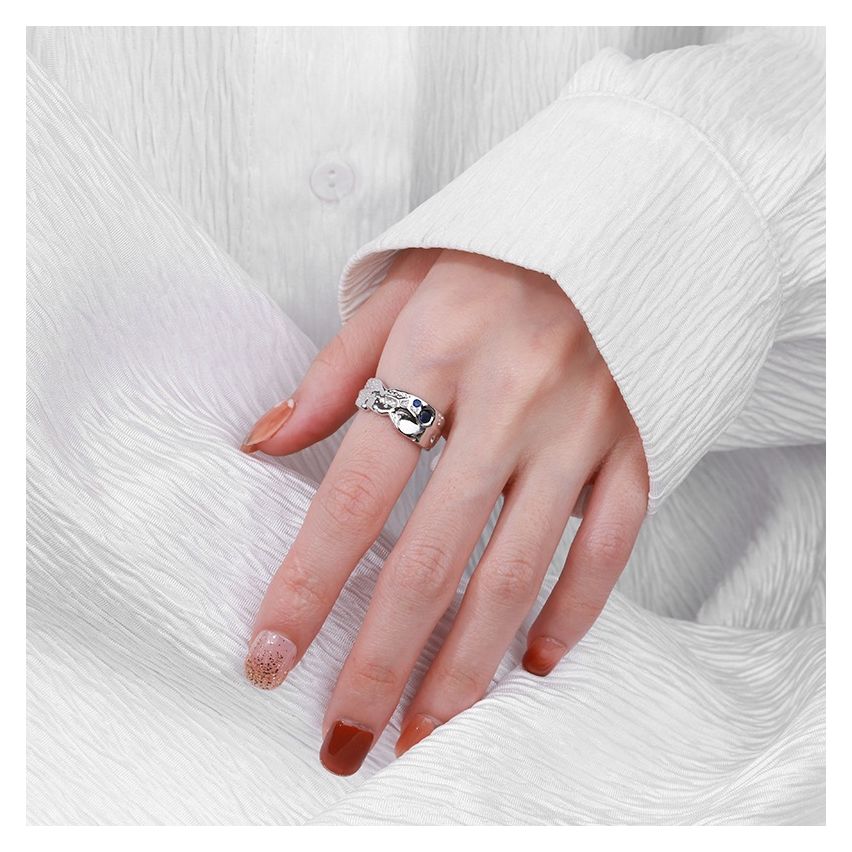 ESSENTIAL Rhodium Plating 925 Silver Zircon Texture Rings