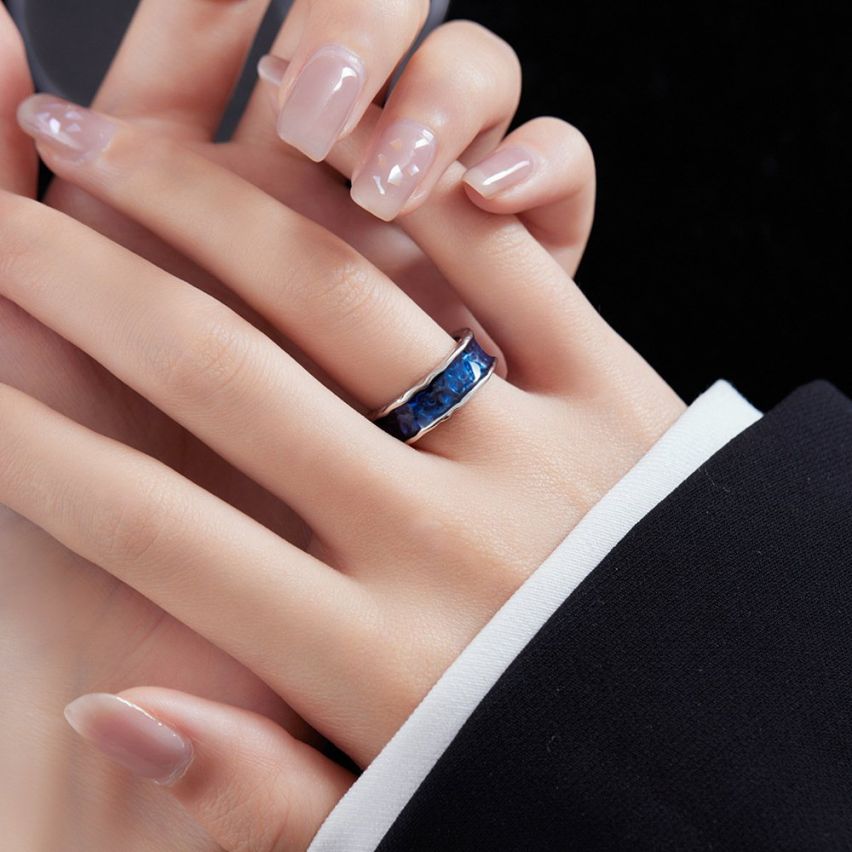 ESSENTIAL Rhodium Plating 925 Silver Enamel Texture Rings