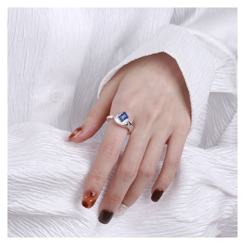 ESSENTIAL Rhodium Plating 925 Silver Zircon Geometric Rings