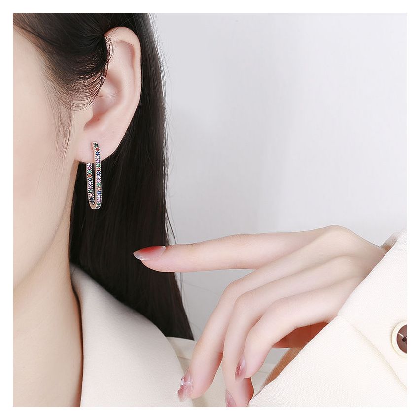 BOHEMIAN Rhodium Plating 925 Silver Zircon Balinese Earrings