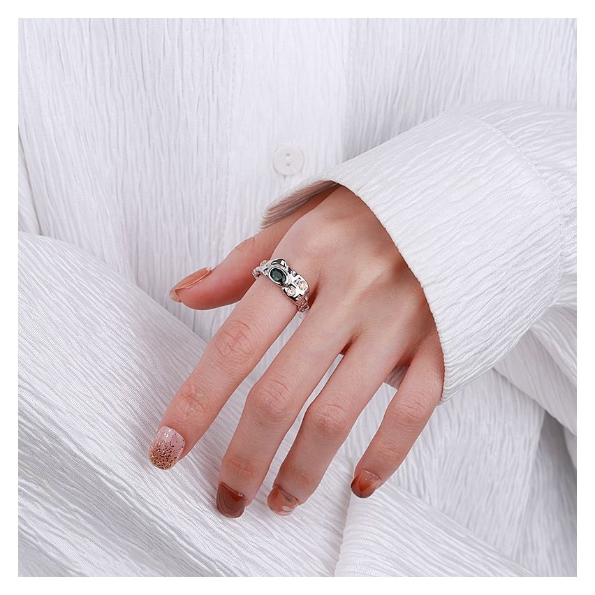 ESSENTIAL Rhodium Plating 925 Silver Zircon Geometric Rings