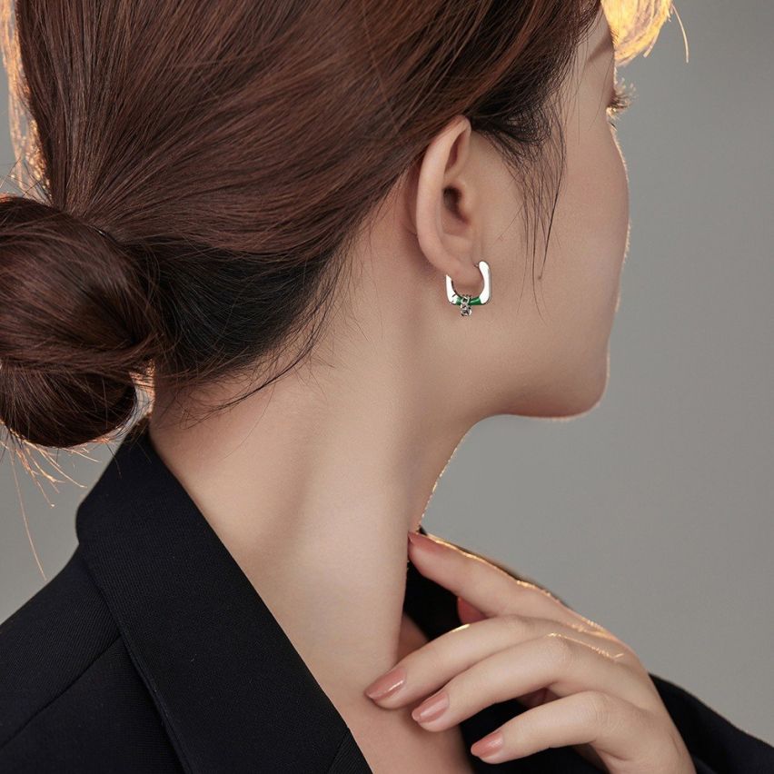 925 Silver Rhodium Plating Enamel Hoop Earrings