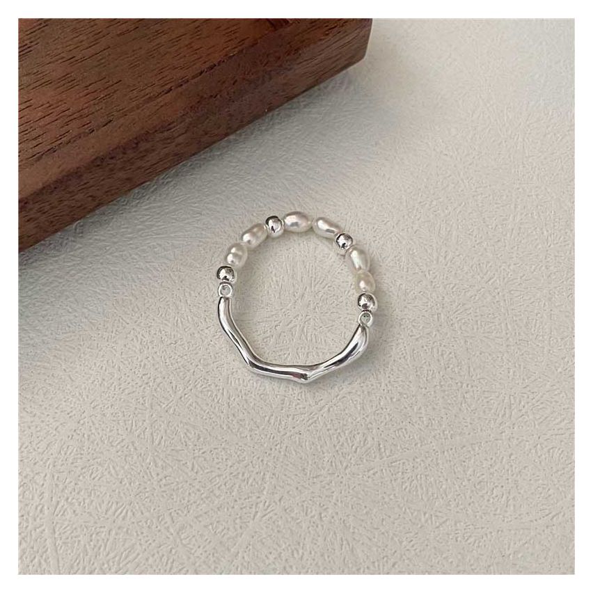 ESSENTIAL Rhodium Plating 925 Silver Freshwater pearl Pearls Rings