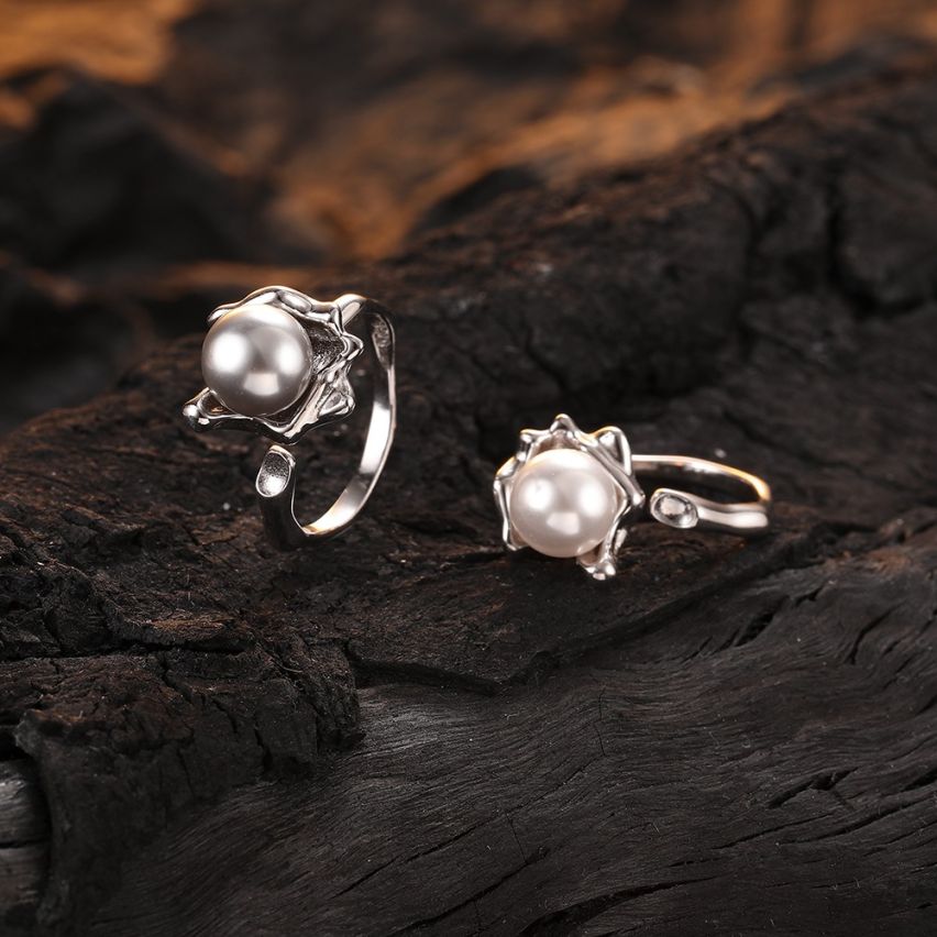 CLASSIC Rhodium Plating 925 Silver Freshwater pearl Pearls Rings