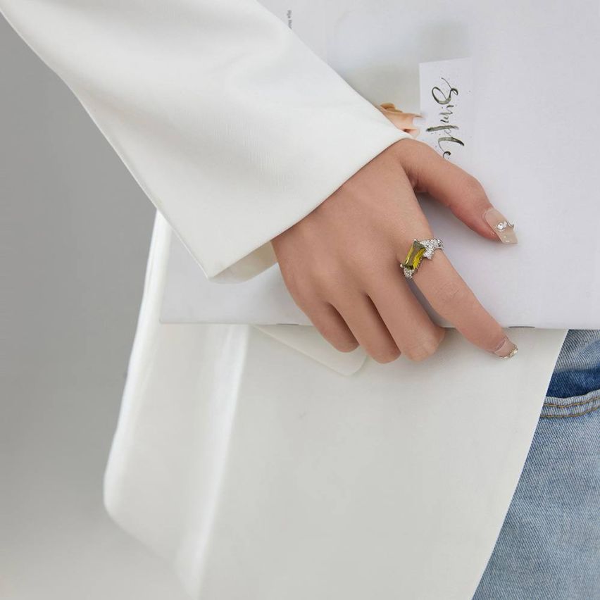 925 Silver Rhodium Plating Olivine Texture Rings