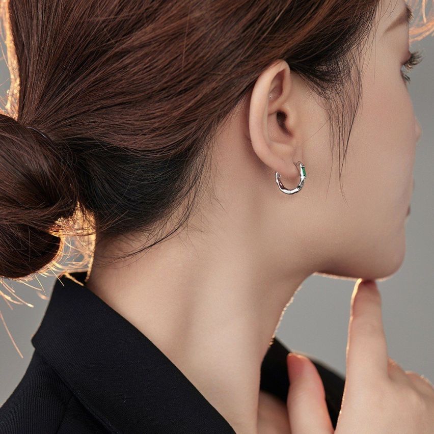 Rhodium Plating 925 Silver Zircon Hoop Earrings 