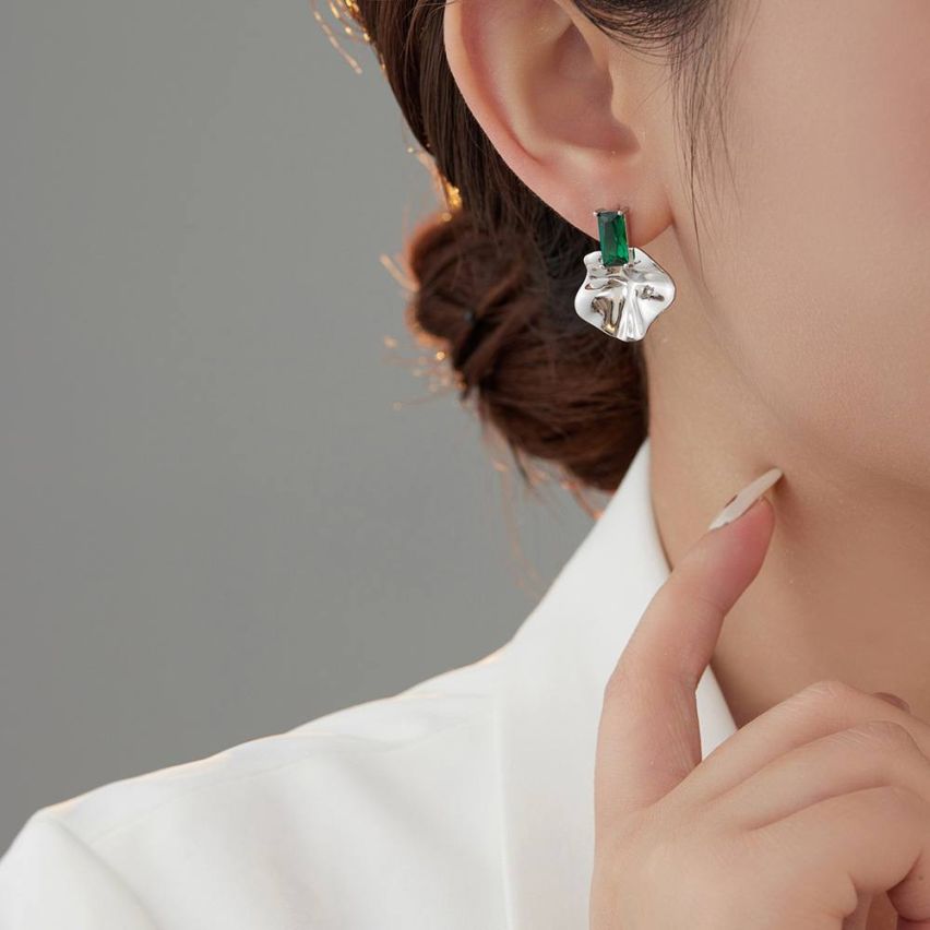 BOHEMIAN Rhodium Plating 925 Silver Zircon Texture Earrings 