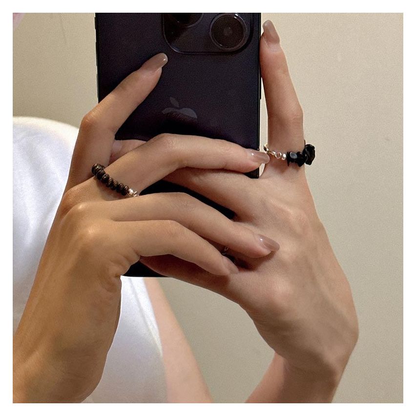 ESSENTIAL Rhodium Plating 925 Silver Natural Stone Minimalist Rings