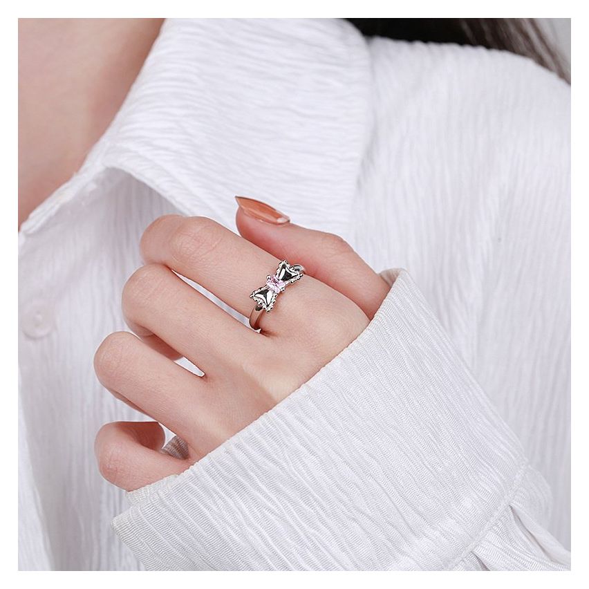 ESSENTIAL Rhodium Plating 925 Silver Zircon Geometric Rings
