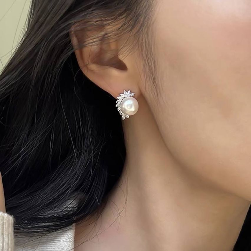 CLASSIC Rhodium Plating 925 Silver Shijia pearl Pearls Earrings