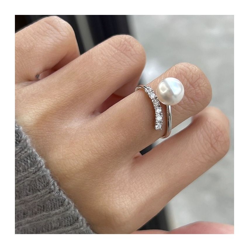 CLASSIC Rhodium Plating 925 Silver Shijia pearl Pearls Rings