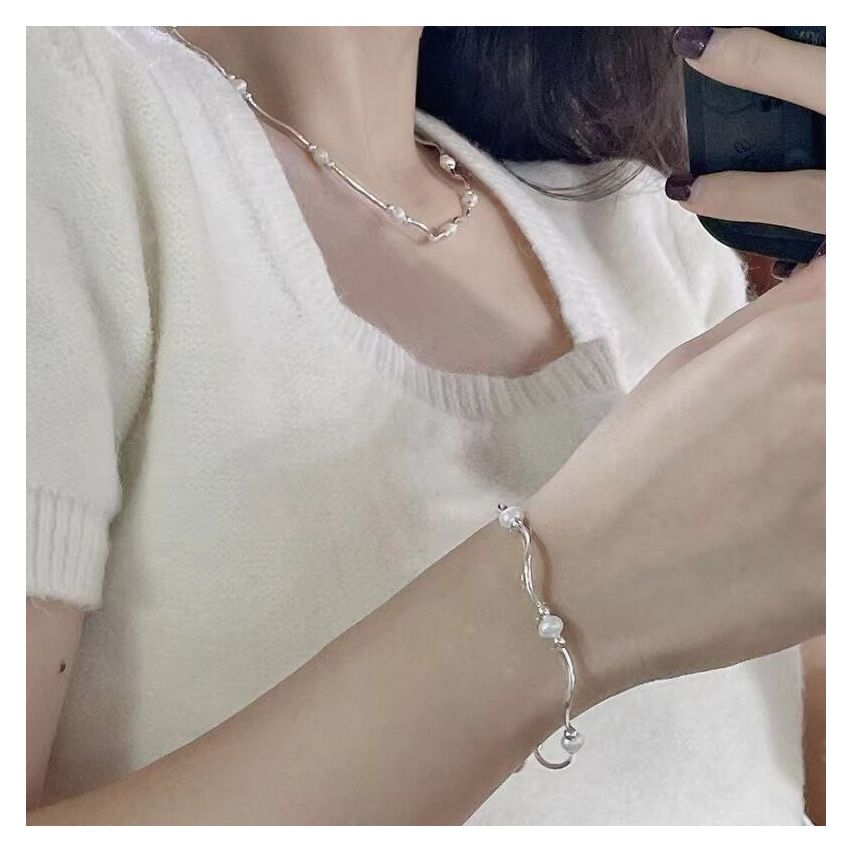 925 Silver Rhodium Plating Freshwater pearl Pearls Bracelets