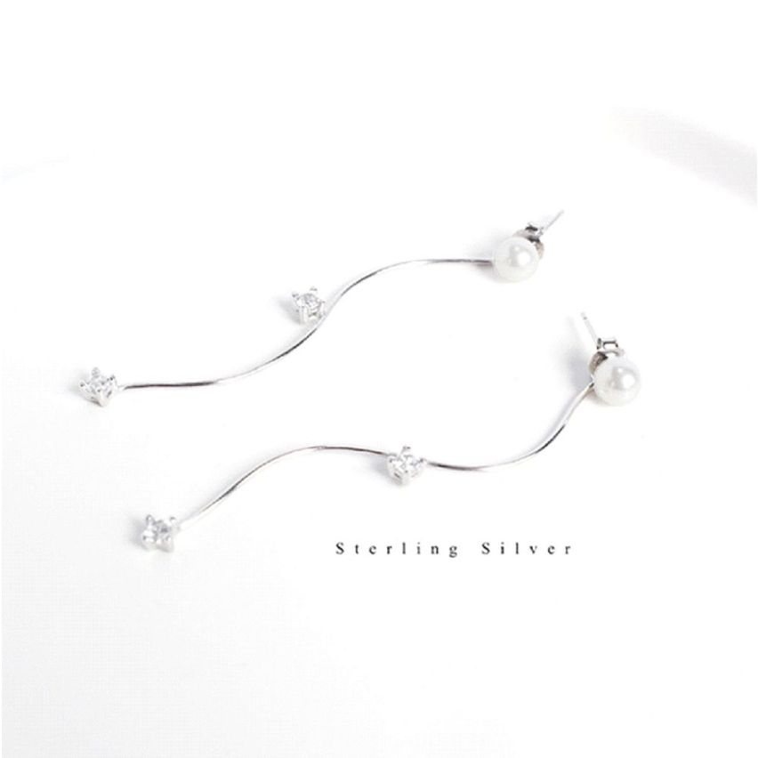 CLASSIC Rhodium Plating 925 Silver Freshwater pearl Pearls Earrings