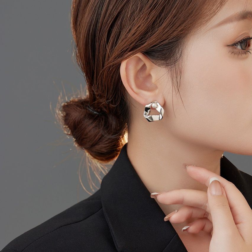 ESSENTIAL Rhodium Plating 925 Silver Freshwater pearl Pearls Earrings