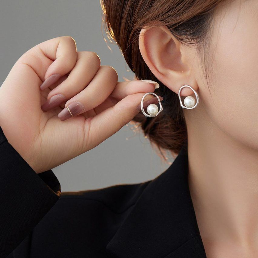 ESSENTIAL Rhodium Plating 925 Silver Freshwater pearl Pearls Earrings