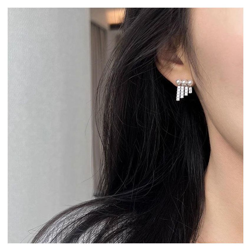 925 Silver Rhodium Plating Freshwater pearl Pearls Earrings