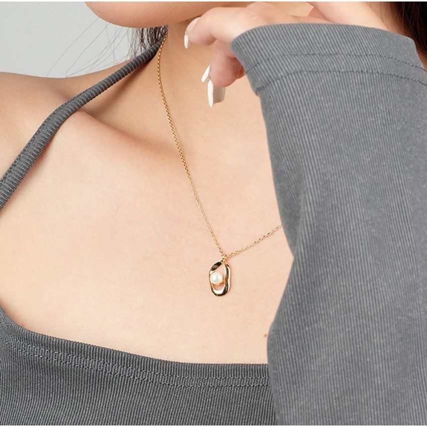 CLASSIC Rhodium Plating 925 Silver Freshwater pearl Pearls Pendants