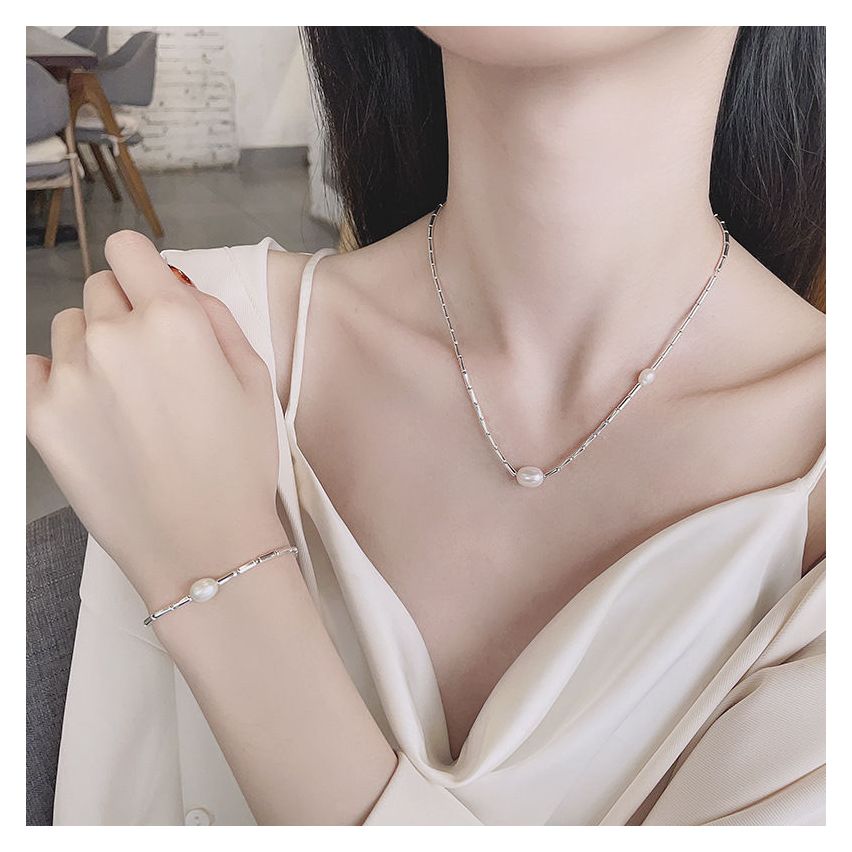 CLASSIC Rhodium Plating 925 Silver Freshwater pearl Pearls Pendants