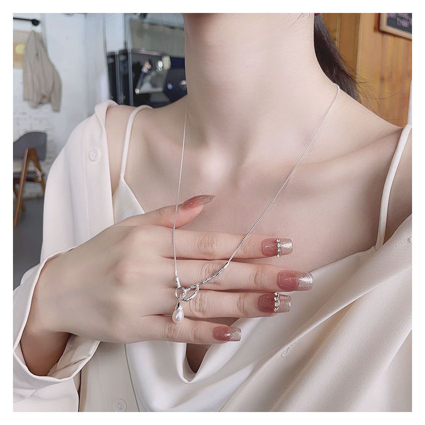 CLASSIC Rhodium Plating 925 Silver Freshwater pearl Pearls Pendants