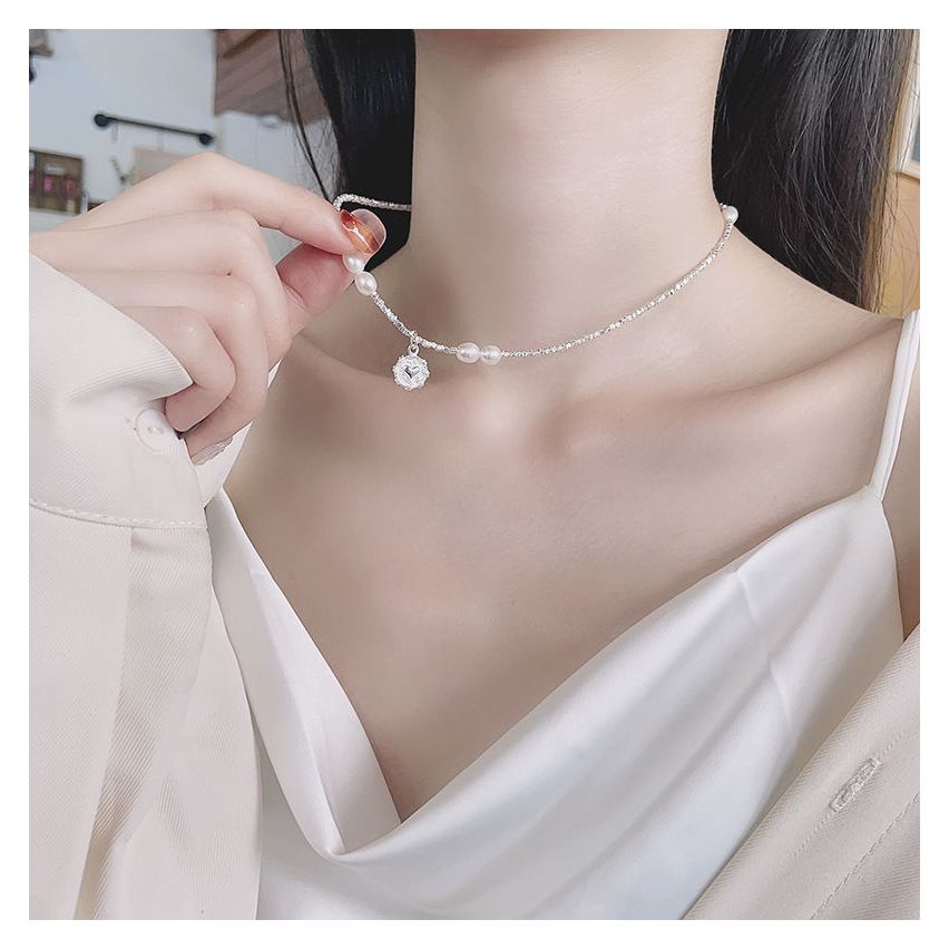 CLASSIC Rhodium Plating 925 Silver Freshwater pearl Pearls Pendants