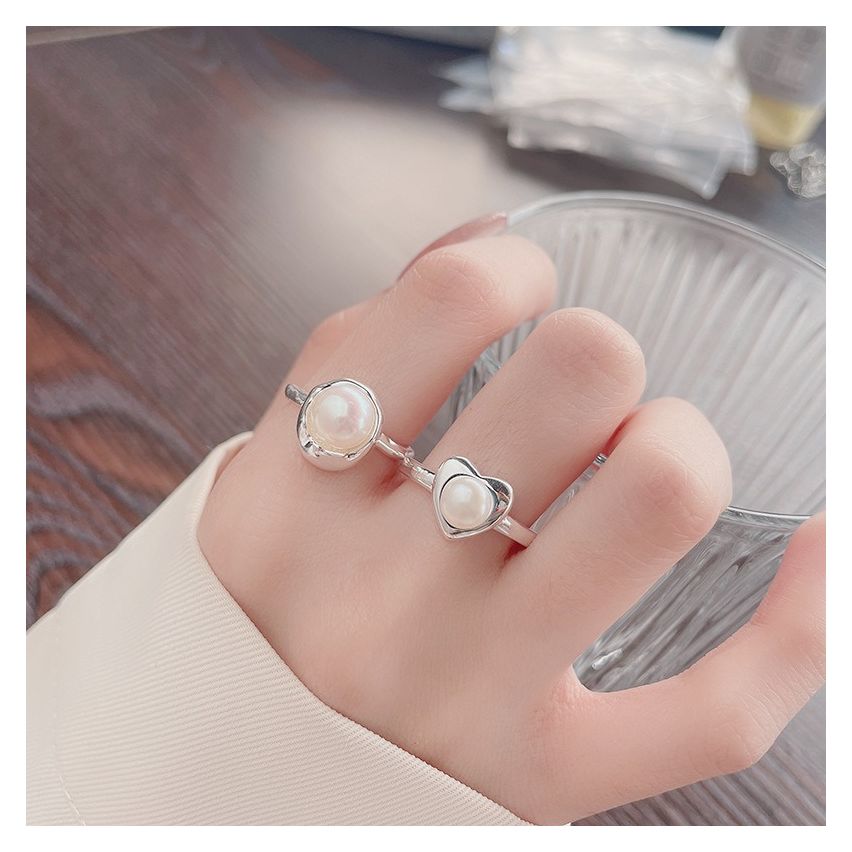 CLASSIC Rhodium Plating 925 Silver Freshwater pearl Pearls Rings