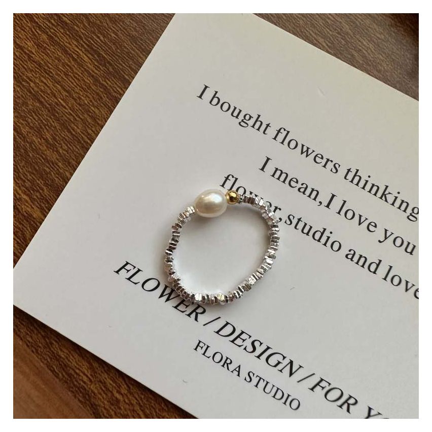 CLASSIC Rhodium Plating 925 Silver Freshwater pearl Pearls Rings