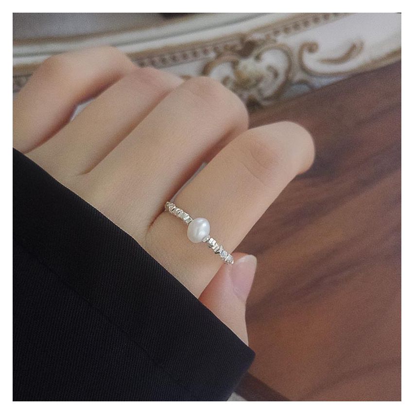 CLASSIC Rhodium Plating 925 Silver Freshwater pearl Pearls Rings