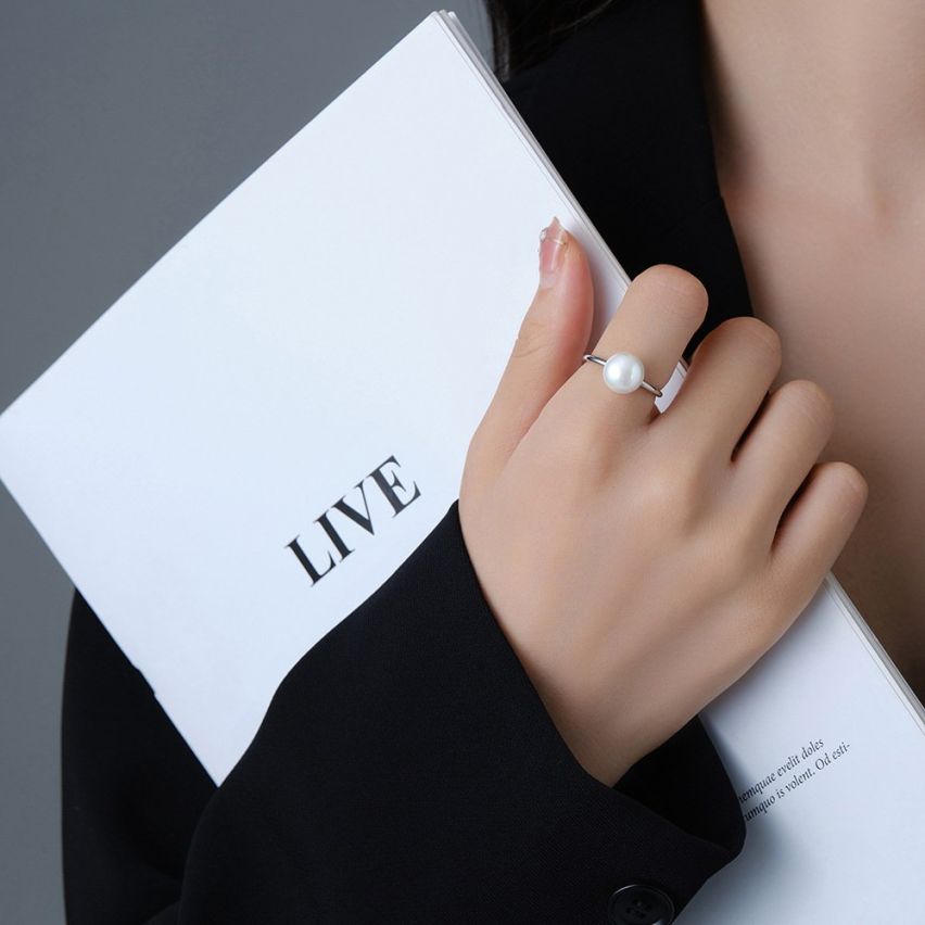 CLASSIC Rhodium Plating 925 Silver Freshwater pearl Pearls Rings