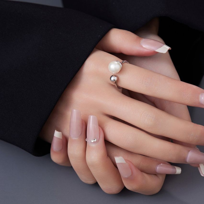 CLASSIC Rhodium Plating 925 Silver Freshwater pearl Pearls Rings