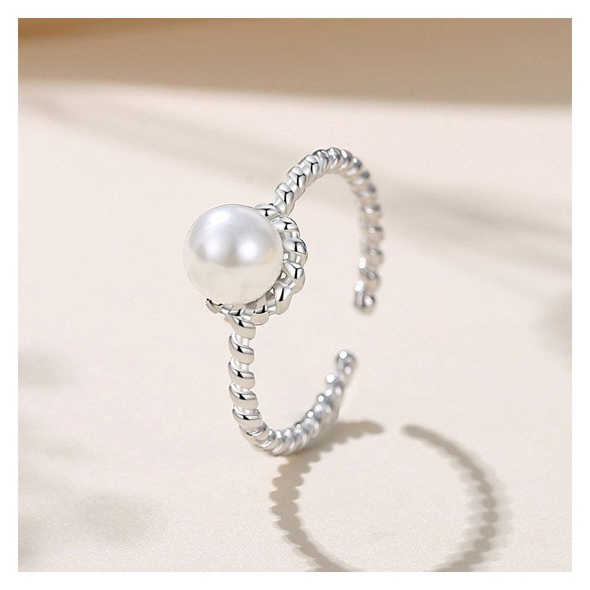 CLASSIC Rhodium Plating 925 Silver Freshwater pearl Pearls Rings