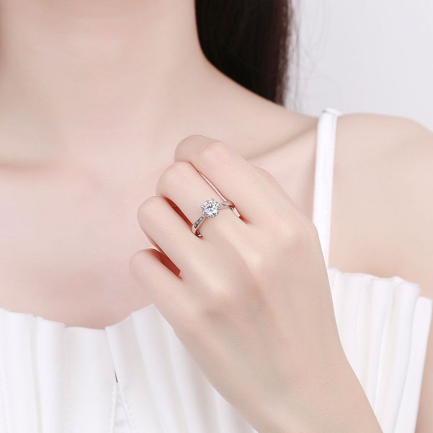 CLASSIC Rhodium Plating 925 Silver GRA Moissanite-Diamond certificate Promise ring Rings