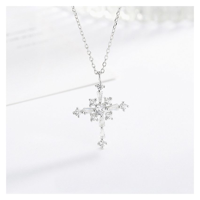 BOHEMIAN Rhodium Plating 925 Silver Zircon Cross Pendants