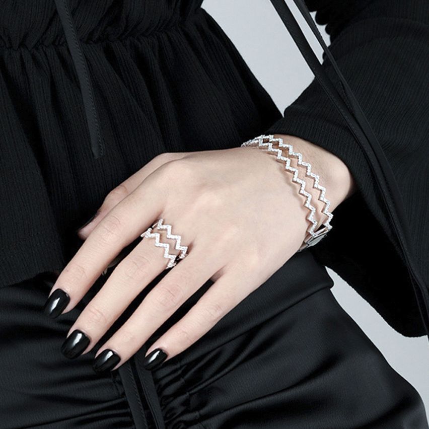 925 Silver Rhodium Plating Zircon Geometric Bangles