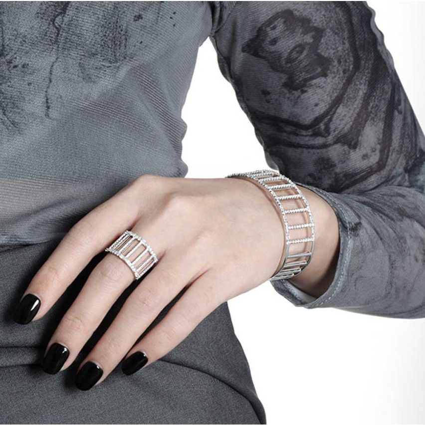 925 Silver Rhodium Plating Zircon Geometric Bangles