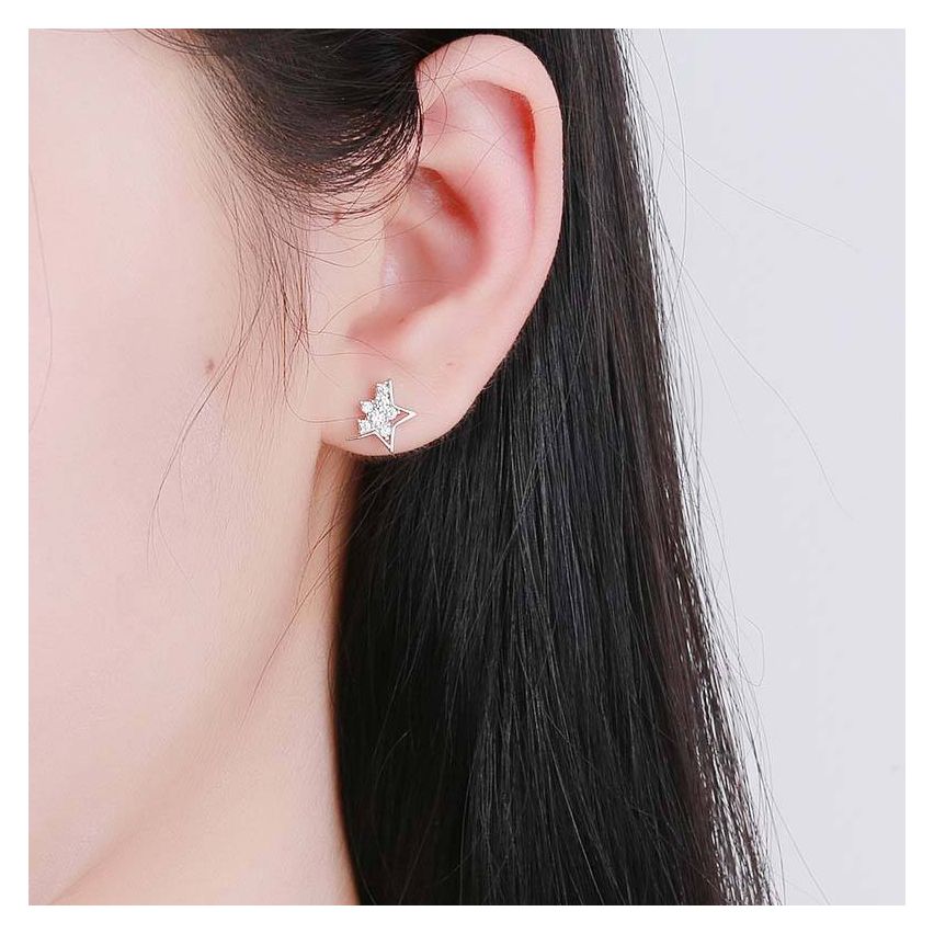 ESSENTIAL Rhodium Plating 925 Silver Zircon Geometric Earrings