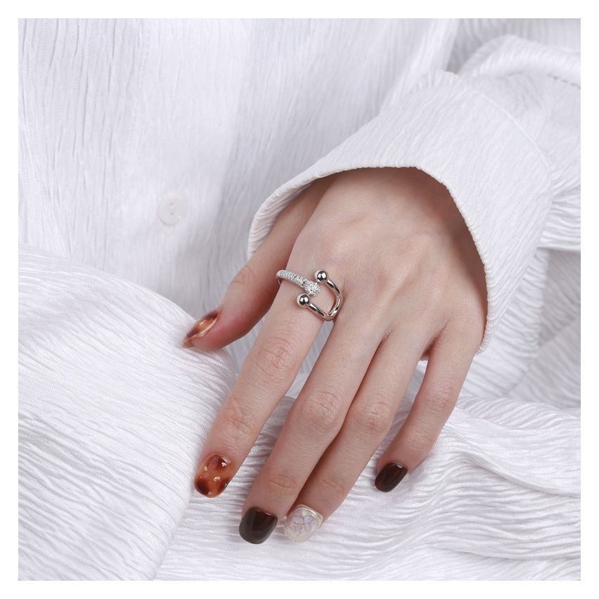 ESSENTIAL Rhodium Plating 925 Silver Zircon Geometric Rings