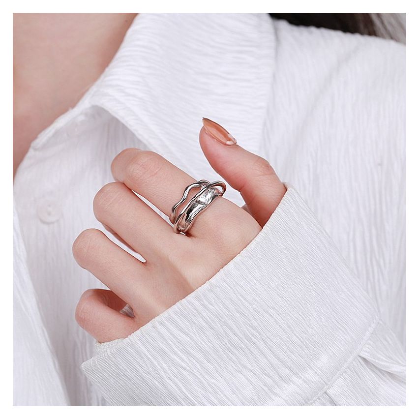 ESSENTIAL Rhodium Plating 925 Silver Zircon Geometric Rings