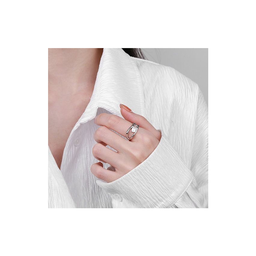 ESSENTIAL Rhodium Plating 925 Silver Zircon Geometric Rings