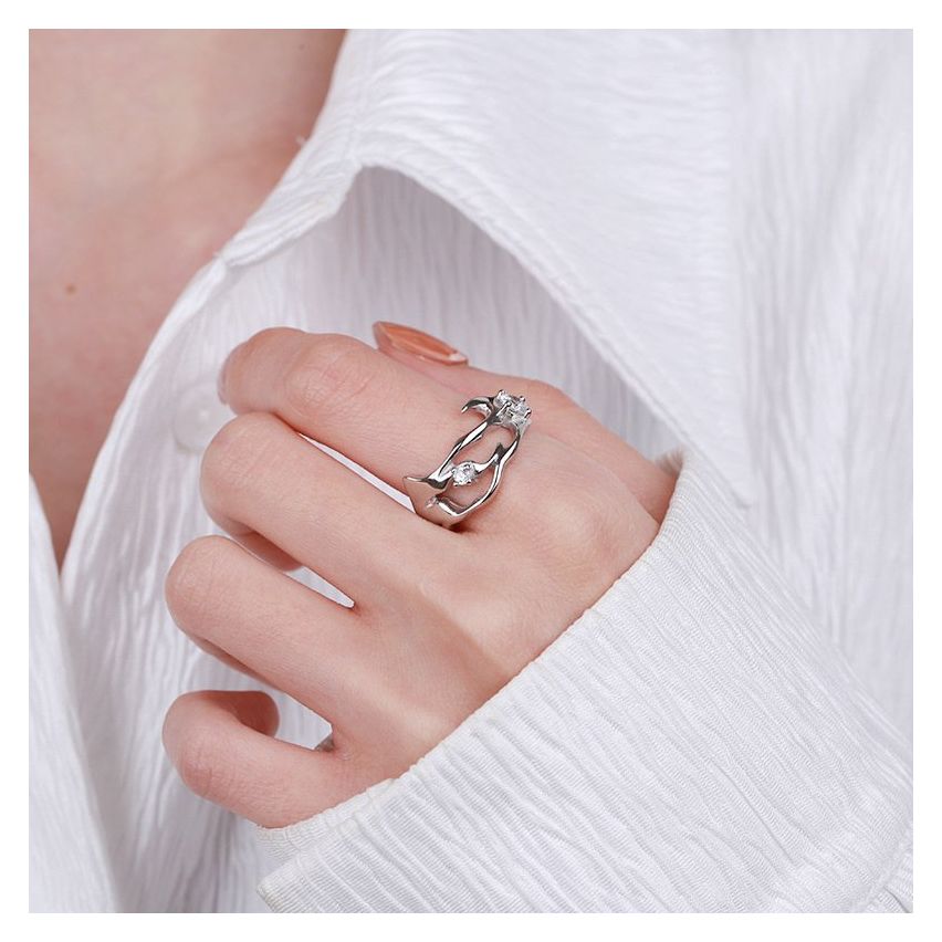 ESSENTIAL Rhodium Plating 925 Silver Zircon Geometric Rings