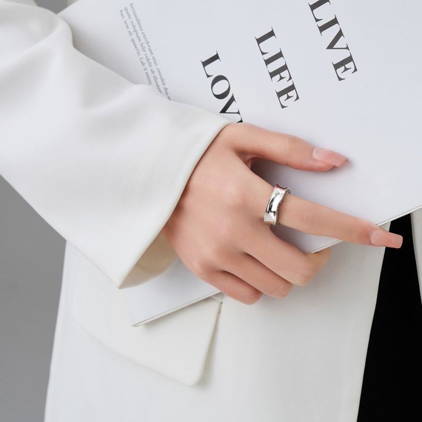 ESSENTIAL Rhodium Plating 925 Silver Zircon Geometric Rings