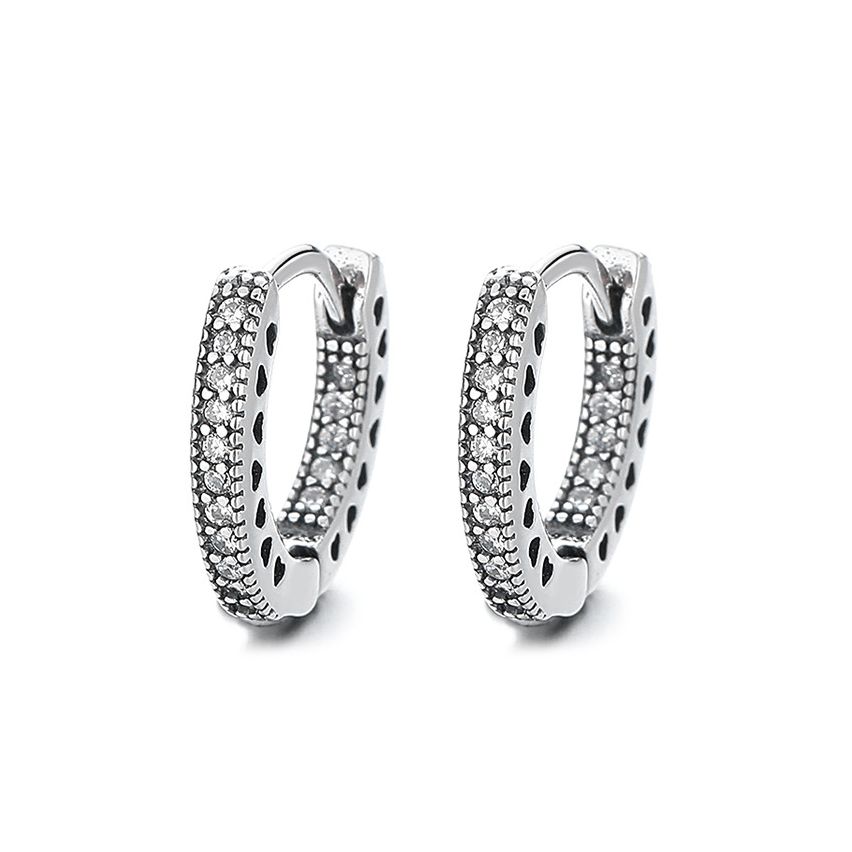 BOHEMIAN Rhodium Plating 925 Silver Zircon Hoop Earrings 