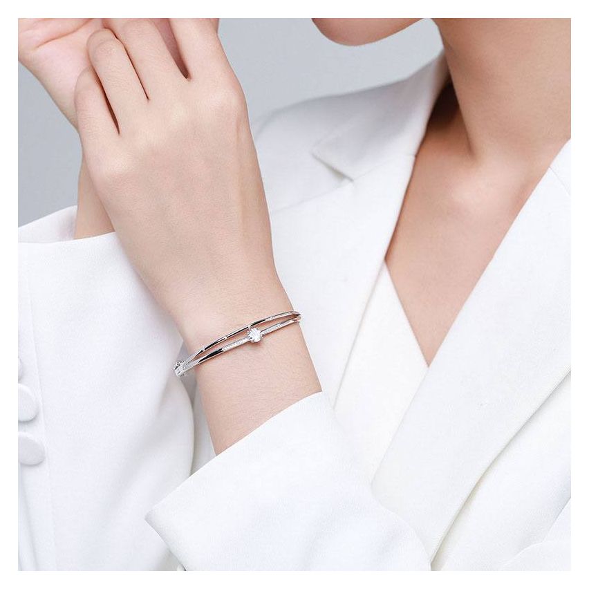 925 Silver Rhodium Plating Zircon Smooth Bangles