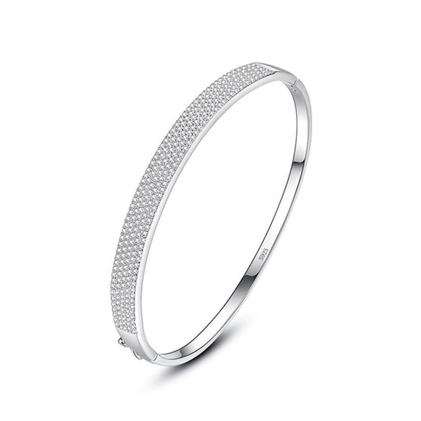 925 Silver Rhodium Plating Zircon Smooth Bangles