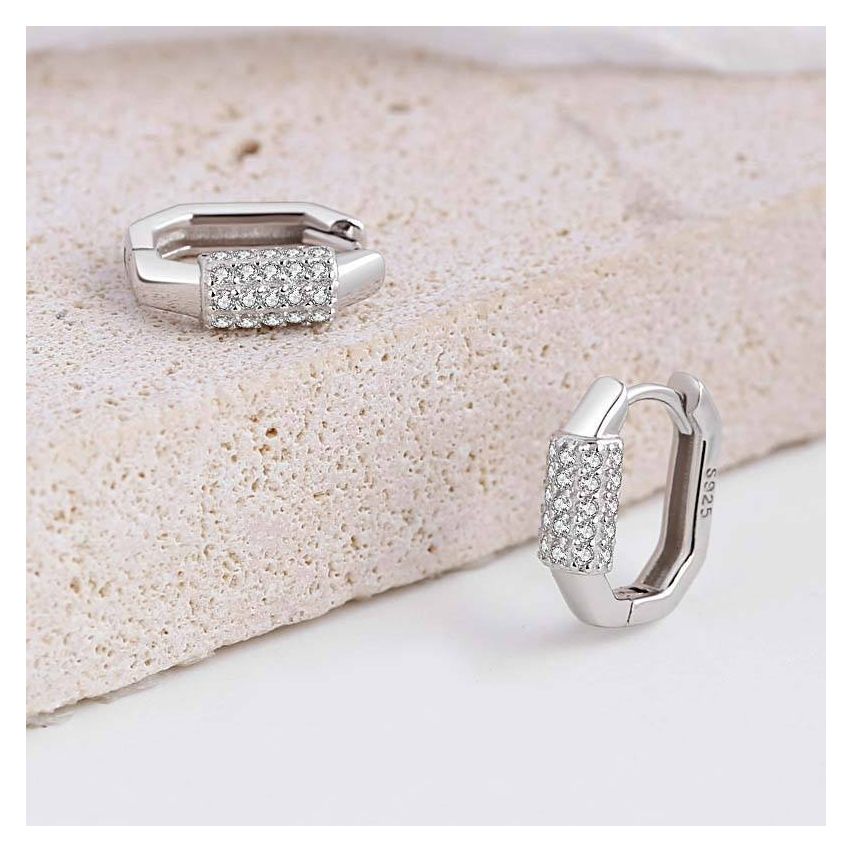 CLASSIC Rhodium Plating 925 Silver Zircon Smooth Earrings