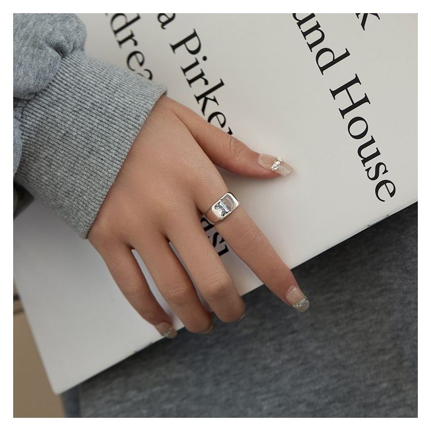 ESSENTIAL Rhodium Plating 925 Silver Zircon Smooth Rings