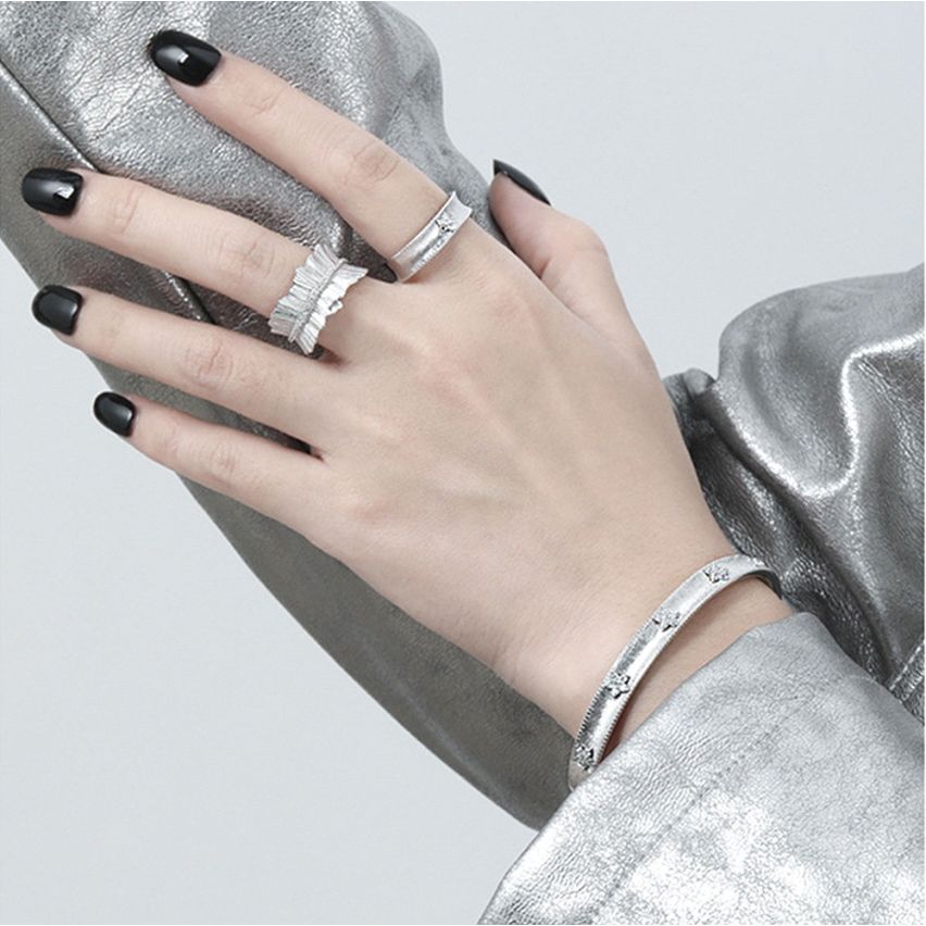 925 Silver Rhodium Plating Zircon Texture Bangles