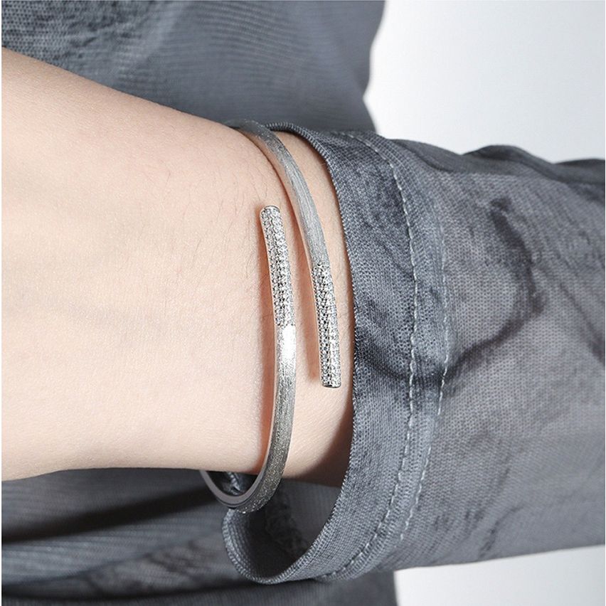 925 Silver Rhodium Plating Zircon Texture Bangles