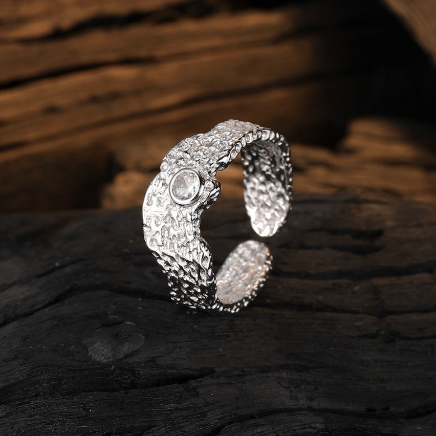 BOHEMIAN Rhodium Plating 925 Silver Zircon Texture Rings